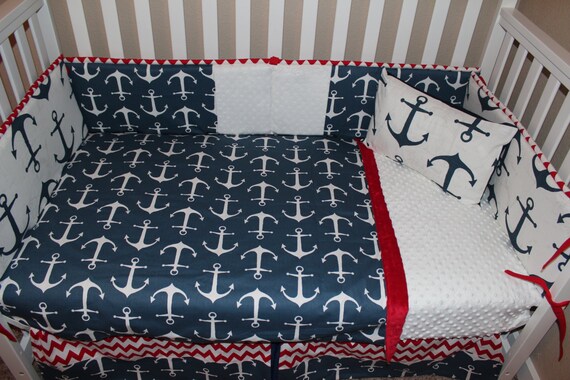 Nautical Anchor Crib Baby Bedding Set Chevron Etsy
