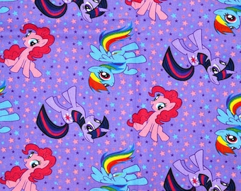 My **Little Pony** Stars on Purple with Rainbow Dash and Pinkie Pie. Cotton Fabric. Sold by the Fat Quarter