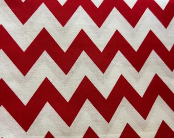 Chevron or Zigzag Red and White Patterned Cotton Fabric Sold by the Yard