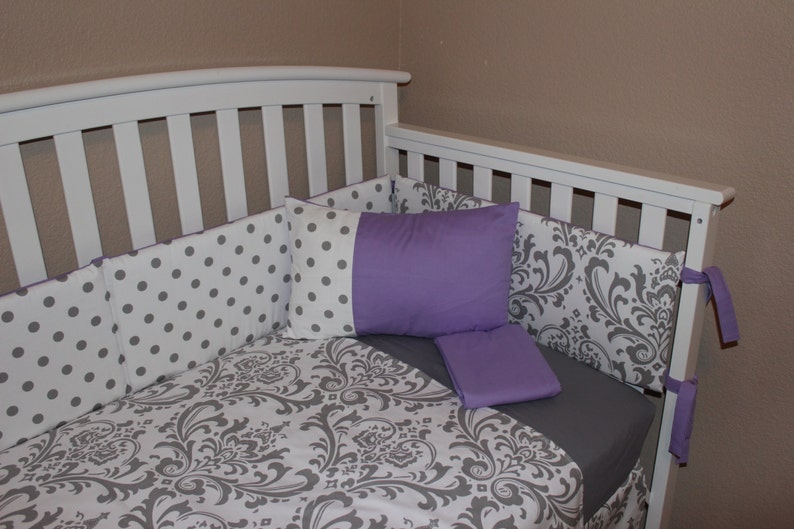 Crib Bedding Set Grey and White Damask and Polka Dot with Etsy