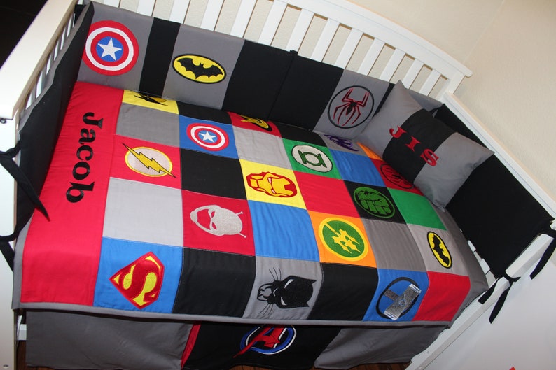 Marvel Comics Crib Baby Bedding Set Patchwork Marvel Etsy