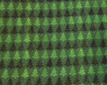 Gnomies Tree Farm Featuring a Repeating Pattern of Layered Pine or Evergreen Trees in Varying Shades of Green. Cotton sold by 1/2 Yard