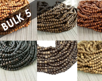 Wholesale Bulk 4-5mm Premium Natural Round Wooden Beads - 5 strands - Choose Wood and Finish - Ebony Rosewood Bayong Graywood Robles