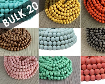 BULK Wholesale 10mm Colored Round Wood Beads - 20 strands - Choose color - White Natural Beige Painted Metallic Gold Dyed Coloured Beads