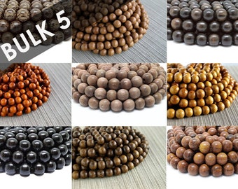 BULK Wholesale 12mm Premium Round Wooden Beads - 5 strands - Choose Wood and Finish - Artisan Ebony Rosewood Bayong Graywood Palmwood