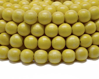 12mm Canary Yellow Bright Yellow Round Wood Beads - Dyed and Waxed - 15 inch strand