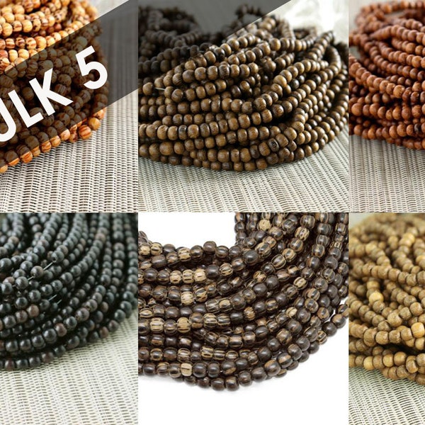 Vente en gros Perles rondes en bois de qualité supérieure, 4-5 mm - 5 rangs - Bois et finition au choix - Robles en bois de gris bayong, palissandre ébène