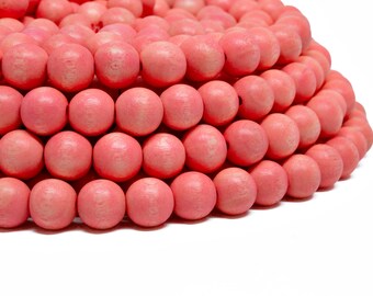 10mm Salmon Round Wood Beads - Dyed and Waxed - 15 inch strand