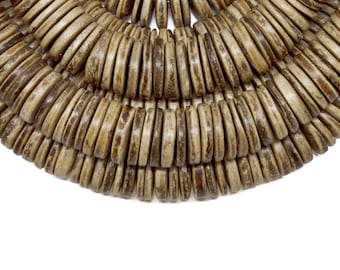 20mm Natural Tiger Coconut Pucalet Rondelle Beads - Waxed - 8 inch strand