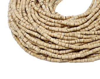 3-4mm Natural Beige Coconut Shell Heishi Beads - Waxed - 23 inch strand