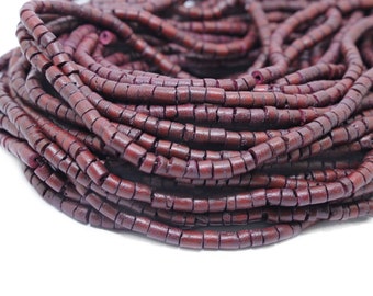 3-4mm Burgundy Red Coconut Shell Heishi Beads - Dyed and Waxed - 23 inch strand