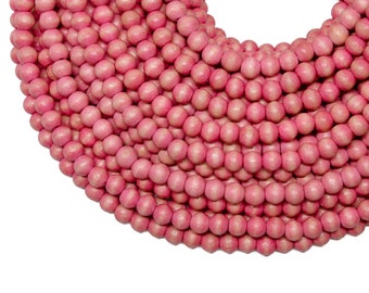 6mm Salmon Coral Round Wood Beads - Dyed and Waxed - 15 inch strand