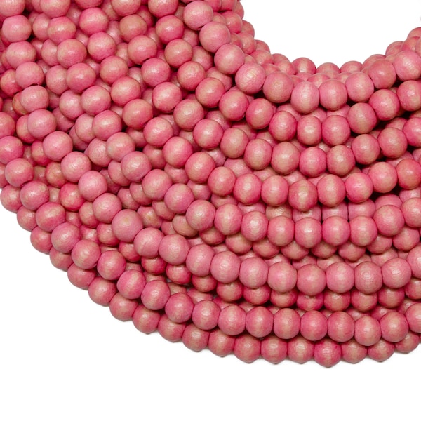6mm Salmon Coral Round Wood Beads - Dyed and Waxed - 15 inch strand