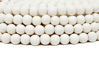 8mm White Cream Ivory Colored Natural Round Wooden Beads - Bleached - 15 inch strand - High Quality Wood Jewelry Craft Supply