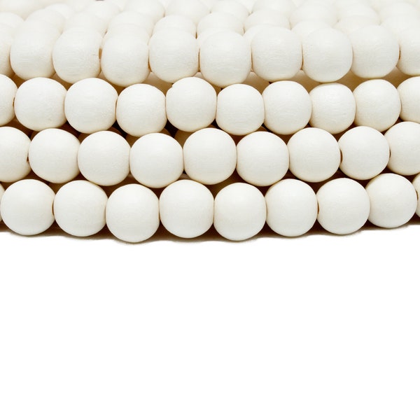 8mm White Cream Ivory Colored Natural Round Wooden Beads - Bleached - 15 inch strand - High Quality Wood Jewelry Craft Supply