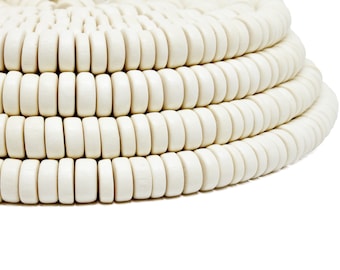 Cuentas de madera de 10 mm, color blanco marfil, tipo rondel, tipo pucalet, espaciadoras, hechas a mano, ligeras, de madera de quesero, blanqueadas, en tira de 38 cm (15 pulgadas).