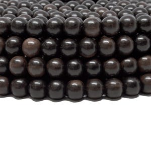 Ebony Kamagong 8mm Natural Round Wooden Beads - Polished Brown/Black Artisan Handcrafted Smooth Hard Heavy Dense Wood - 15 inch strand
