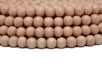 8mm Sand Beige Apricot Round Wood Beads - Dyed and Waxed - 15 inch strand