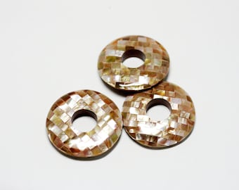 50mm Brownlip Shell Donut Pendant Mosaic Style Inlay - 1 piece