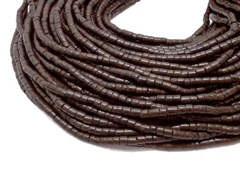 3-4mm Dark Brown Coconut Shell Heishi Beads - Dyed and Waxed - 23 inch strand