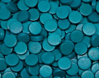 15mm Teal Blue Flat Round Coin Wooden Discs - No Hole- Dyed and Waxed - 25 pieces
