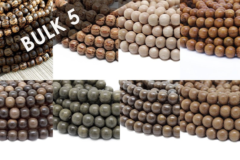 BULK Wholesale 8mm Premium Natural Round Wood Beads 5 strands Choose Color and Finish Ebony Rosewood Bayong Graywood Robles Palmwood image 1