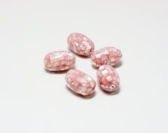 27x15mm Pink Abalone Shell Oval Beads Mosaic Style Inlay - 2 pieces