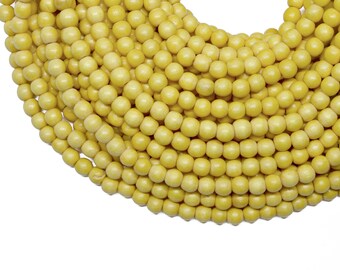 6mm Canary Yellow Bright Yellow Round Wood Beads - Dyed and Waxed - 15 inch strand