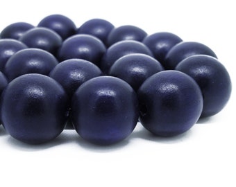 20mm Navy Blue Round Wood Beads - Dyed and Waxed - 10 pcs.