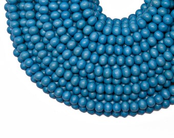 6mm Azure Blue Round Wood Beads - Dyed and Waxed - 15 inch strand