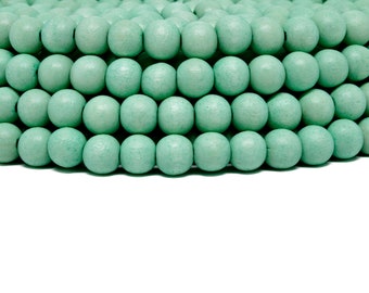 8mm Hemlock Mint Pastel Green Round Wood Beads - Dyed and Waxed - 15 inch strand