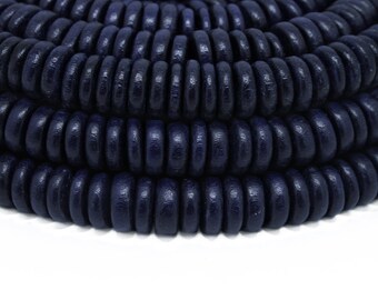 12mm Navy Blue Wood Pucalet Rondelle Beads - Dyed and Waxed - 15 inch strand