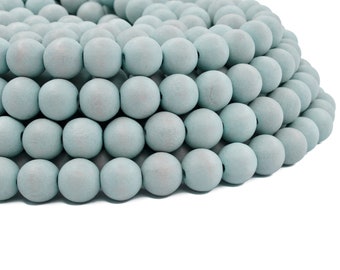 10mm Baby Blue Round Wood Beads - Dyed and Waxed - 15 inch strand