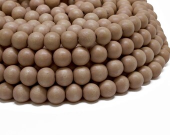 10mm Sand Beige Apricot Round Wood Beads - Dyed and Waxed - 15 inch strand