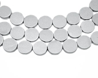 MARKDOWN 70% - 15mm Metallic Silver Flat Round Coin Wood Beads - Painted - 15 inch strand