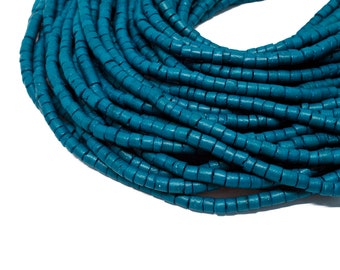 3-4mm Teal Blue Coconut Shell Heishi Beads - Dyed and Waxed - 23 inch strand