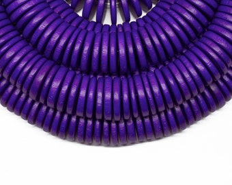 20mm Royal Purple Wood Pucalet Rondelle Beads - Dyed and Waxed - 8 inch strand