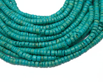 4-5mm Turquoise Coconut Shell Pucalet Rondelle Beads - Dyed and Waxed - 15 inch strand