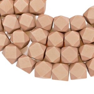 15mm Sand Beige Geometric Polygon Wood Beads - Dyed and Waxed - 15 inch strand