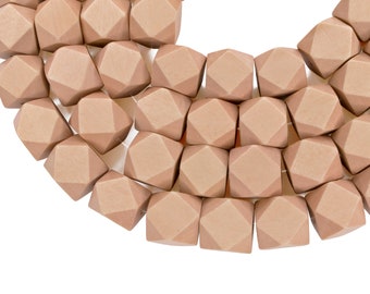 MARKDOWN 30% - 15mm Sand Beige Geometric Polygon Wood Beads - Dyed and Waxed - 15 inch strand