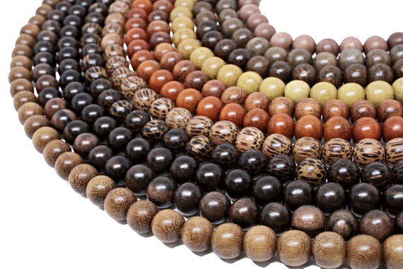 BULK Wholesale 10mm Premium Natural Round Wooden Beads - 5 strands - Choose Wood Type and Finish - Ebony Rosewood Bayong Graywood Palmwood