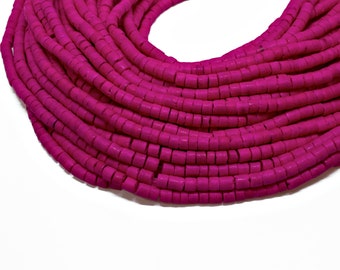 3-4mm Fuchsia Pink Hot Pink Coconut Shell Heishi Beads - Dyed and Waxed - 23 inch strand