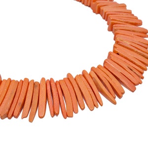 25mm Bright Orange Coconut Shell Sticks - Dyed and Waxed - 15 inch strand