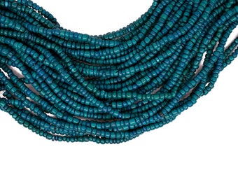 2-3mm Teal Blue Coconut Shell Pucalet Rondelle Beads - Dyed and Waxed - 15 inch strand