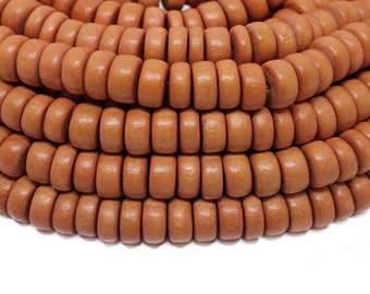 MARKDOWN 70% - 8mm Burnt Orange Wood Pucalet Rondelle Beads - Dyed and Waxed - 15 inch strand