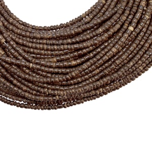2-3mm Natural Brown Coconut Shell Pucalet Rondelle Beads - Waxed - 15 inch strand