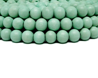 12mm Hemlock Mint Pastel Green Round Wood Beads - Dyed and Waxed -15 inch strand