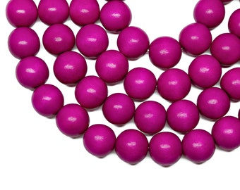 15mm Fuchsia Pink Hot Pink Round Wood Beads - Dyed and Waxed - 15 inch strand