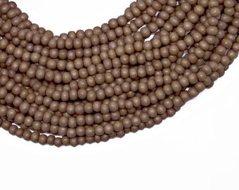 4-5mm Light Brown Round Wood Beads - Dyed and Waxed - 15 inch strand