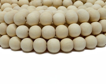 12mm Unfinished Natural Beige Round Wood Beads - 15 inch strand